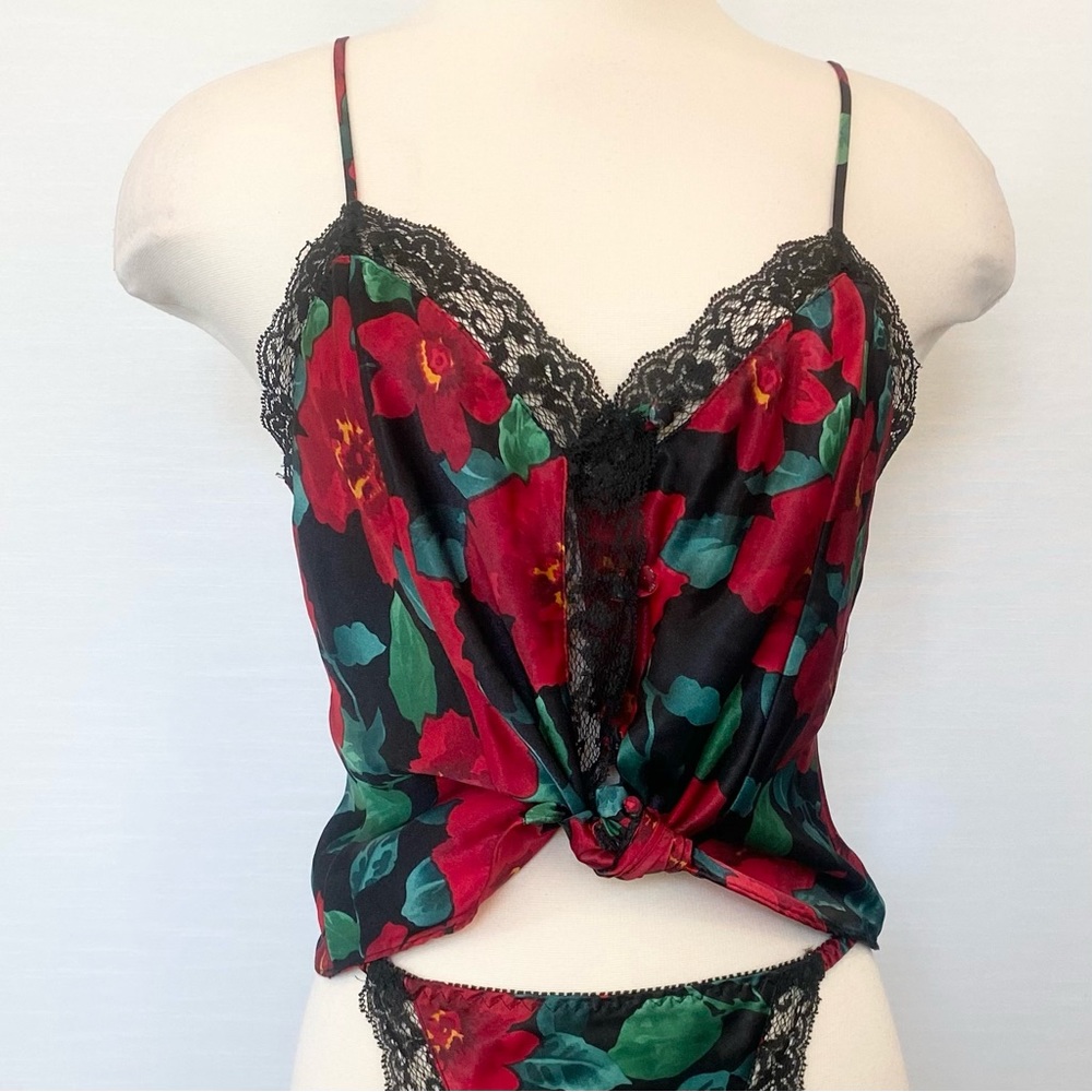 90s Victoria’s Secret Silky Satin Floral Print Vintage Lace Camisole Gold Label - Picture 4 of 8